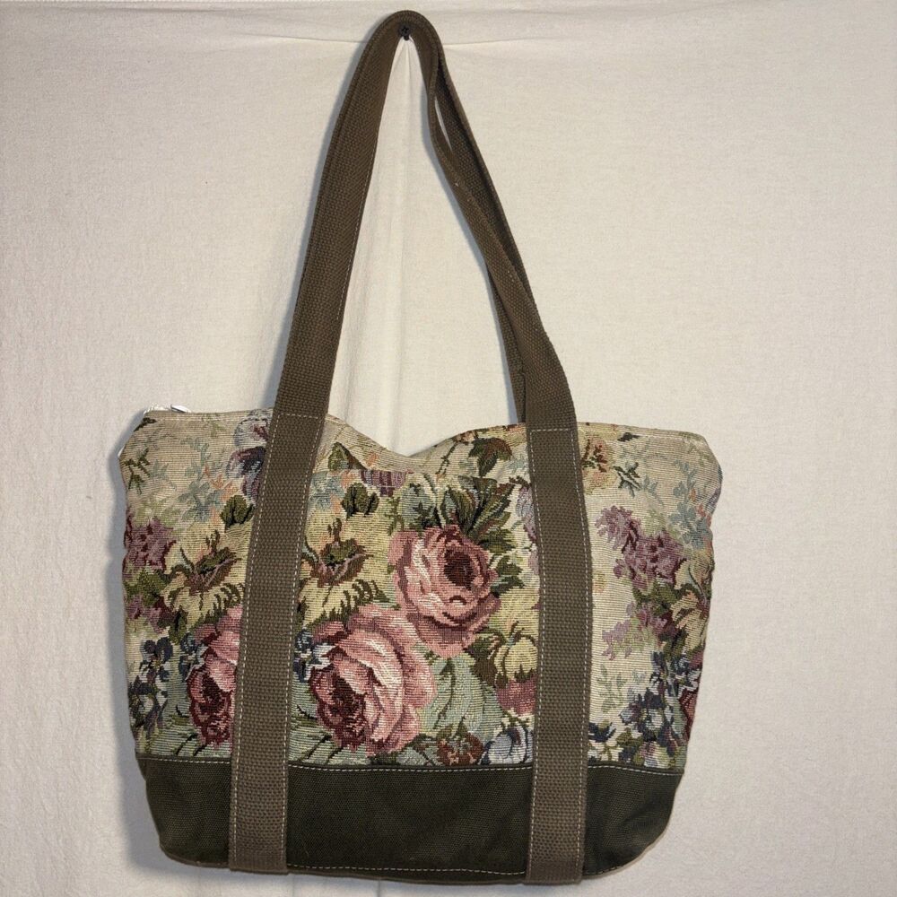 Cedar Key Floral Rose Tote Brown Gray Velour Shoulder Bag Boho Beach Coastal